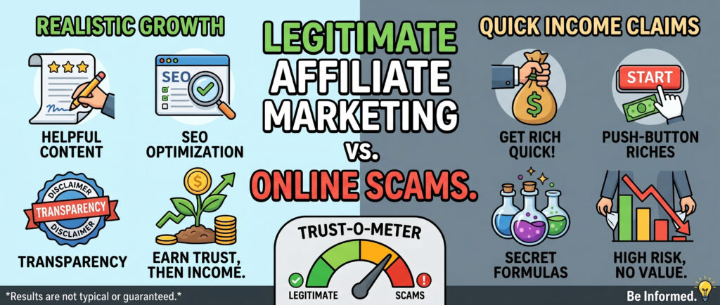 affiliate marketing legit versus scam comparison