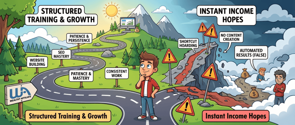 Decision guide showing who Wealthy Affiliate is suitable for and who may need a different affiliate marketing platform.