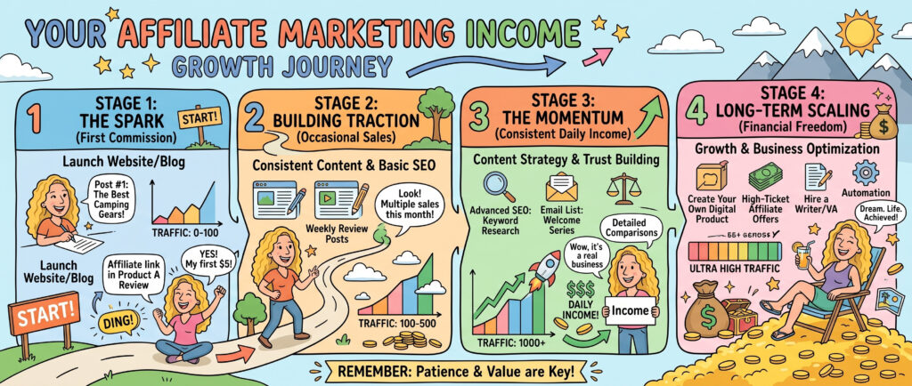 affiliate marketing income growth for beginners