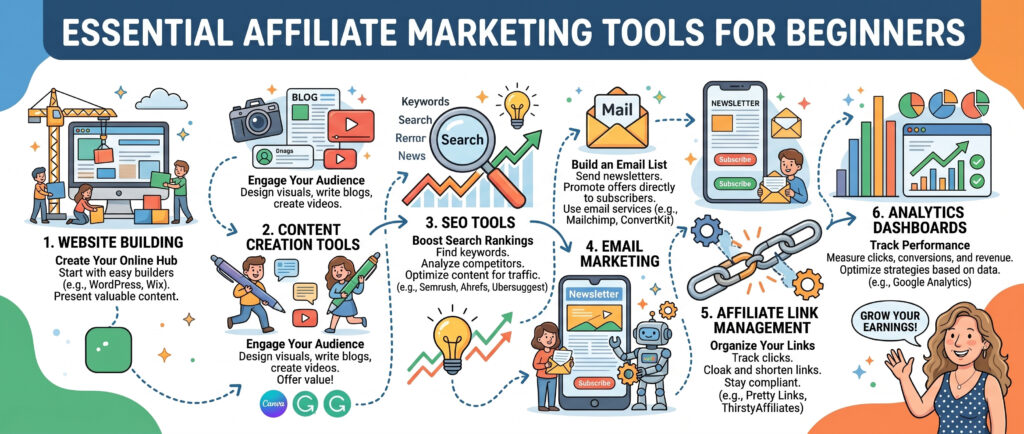 affiliate marketing tools for beginners and seo growth