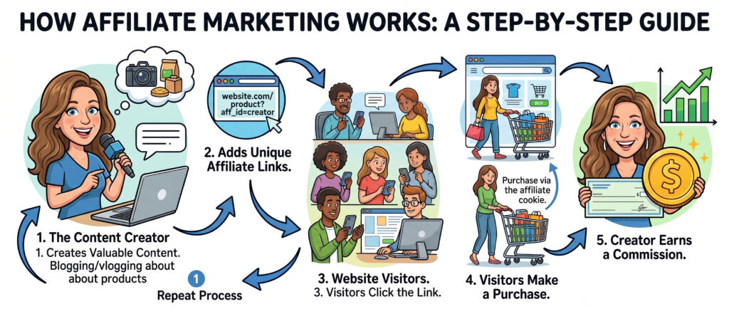 how affiliate marketing works step by step for beginners