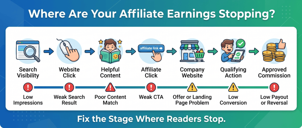 affiliate earnings path from search traffic to commission