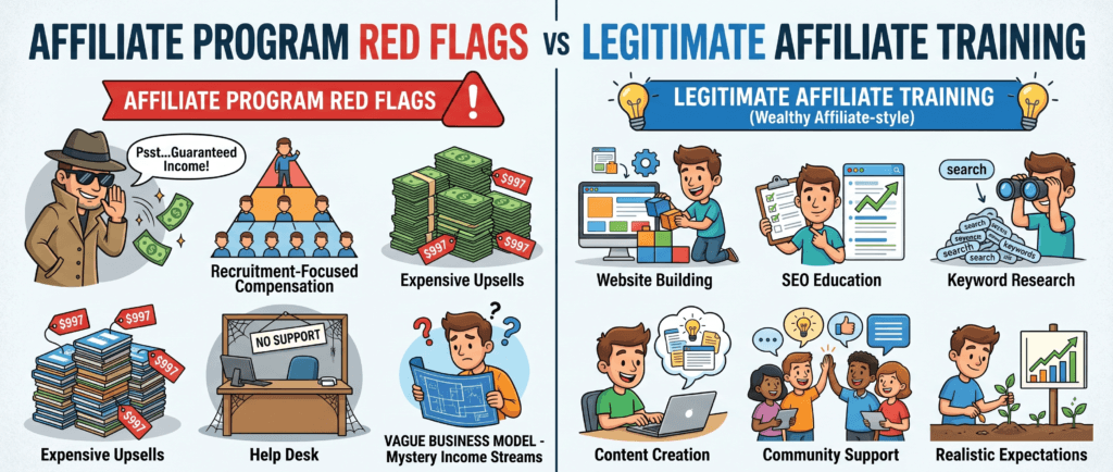 affiliate program red flags versus legitimate affiliate marketing training