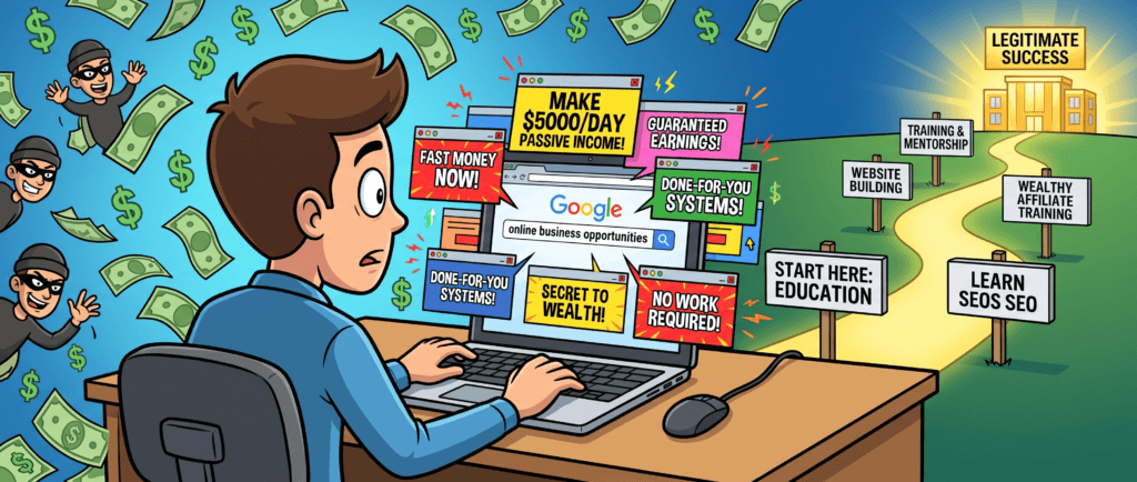 beginner researching legitimate online business opportunities