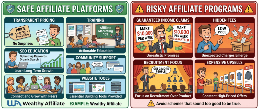 safe affiliate platform versus affiliate marketing scam