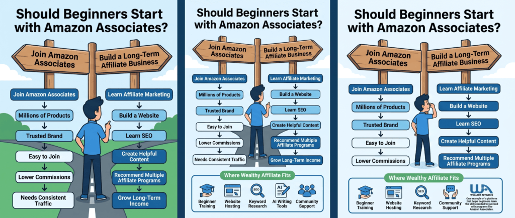 should beginners start with Amazon Associates or build a long-term affiliate business