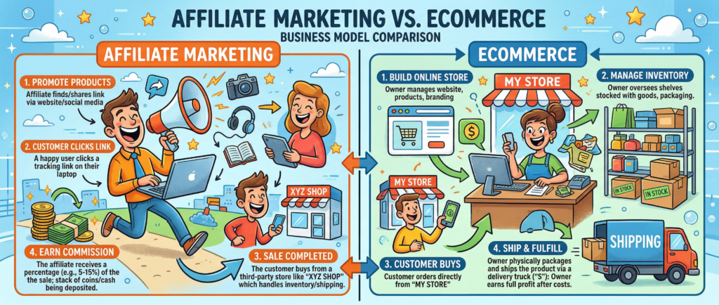 affiliate marketing vs ecommerce business comparison