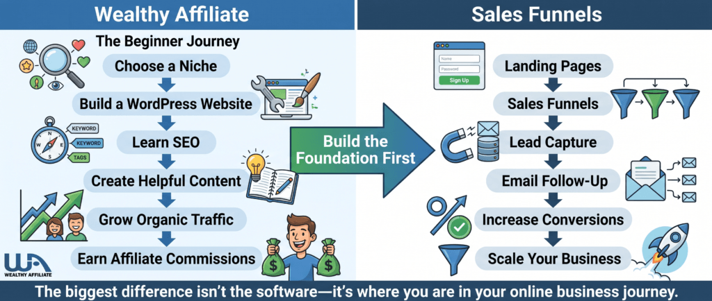 beginner roadmap comparing Wealthy Affiliate and sales funnels