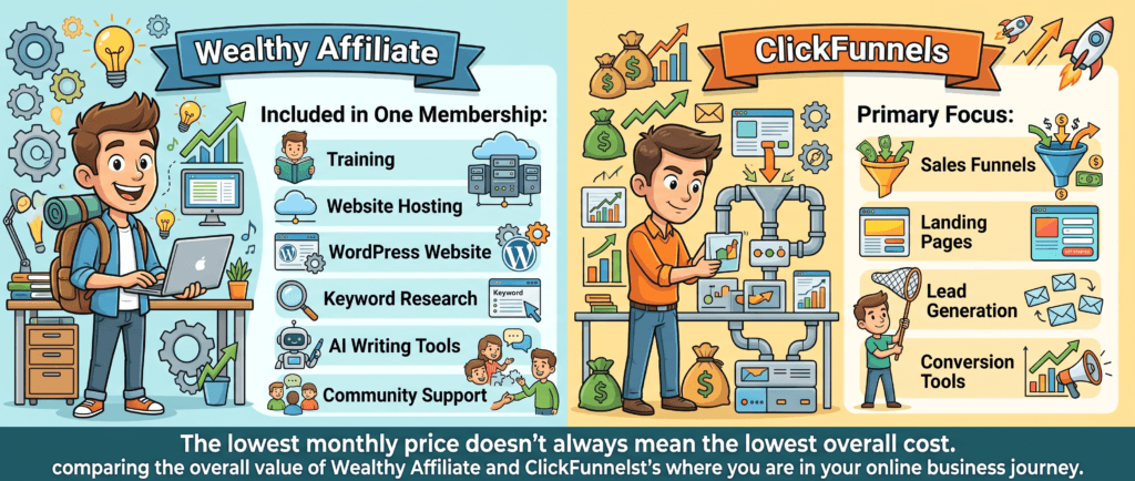 comparing the overall value of Wealthy Affiliate and ClickFunnels