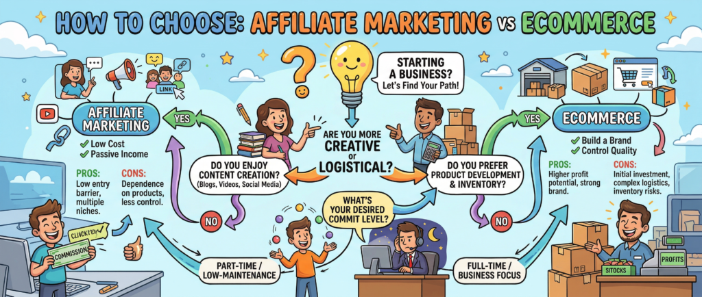 how to choose between affiliate marketing and ecommerce