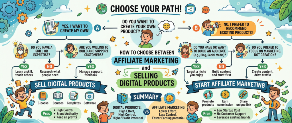 how to choose between affiliate marketing and selling digital products