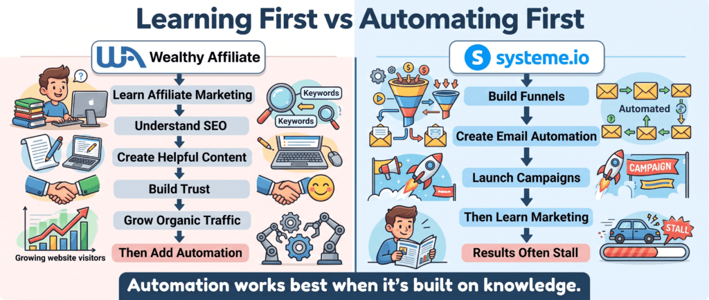 wealthy-affiliate-vs-systemeio-learning-before-automation