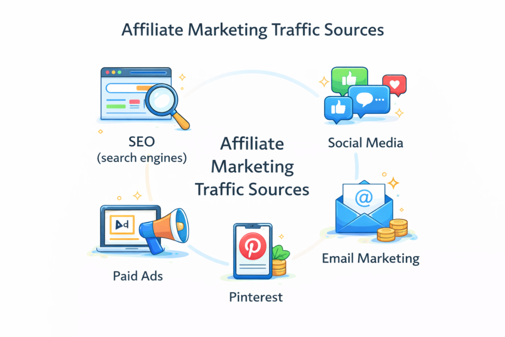 affiliate marketing traffic sources diagram