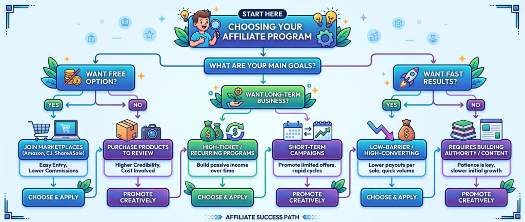 how to choose the best affiliate program for beginners flowchart