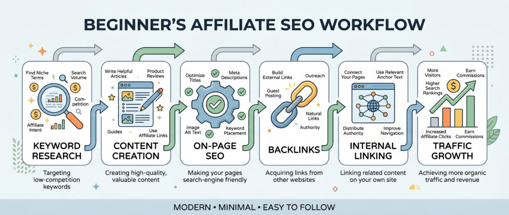 affiliate seo workflow for beginners step by step