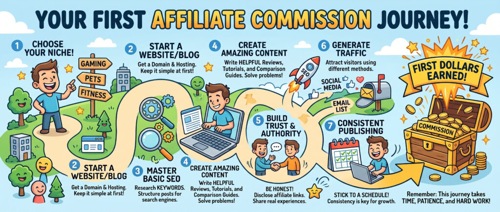 how beginners earn their first affiliate commission