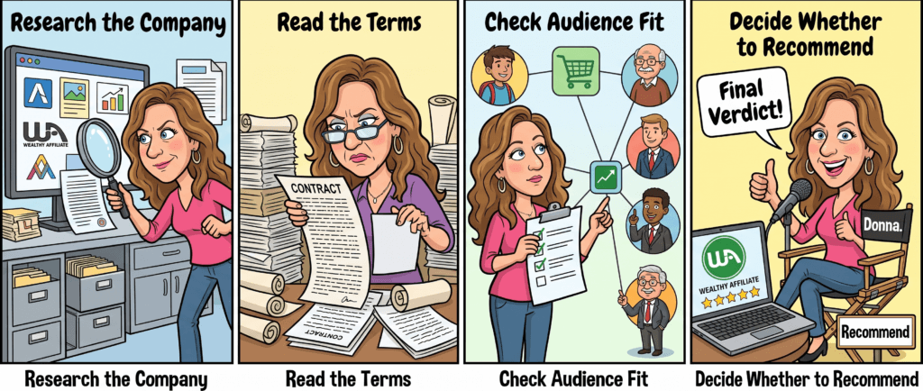 Donna’s four-step process for evaluating an affiliate program.
