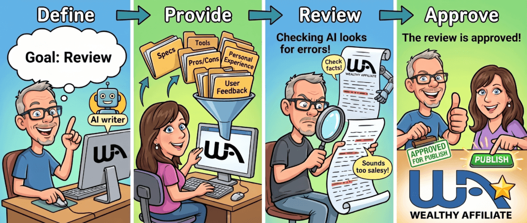 Four-step process for using AI responsibly in affiliate marketing.