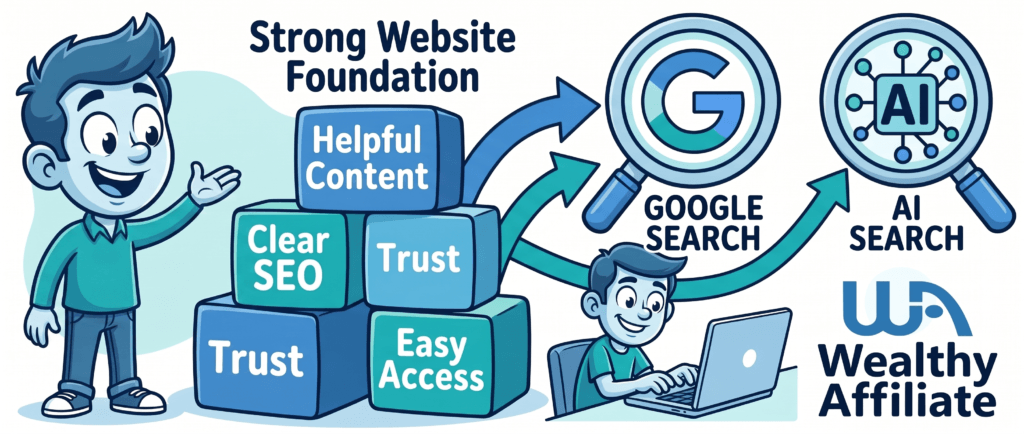 Shared website foundation supporting traditional search and AI search